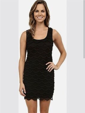 Guess Size 6 Black Fringed Sleeveless Bodycon Dress Zipped Back Party